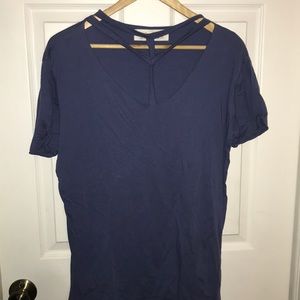 Neck detail blue top